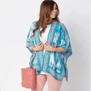 Kimono Duster Boho Wrap Beachwear Beach Blue Turquoise Oversize Women Tie Dye
